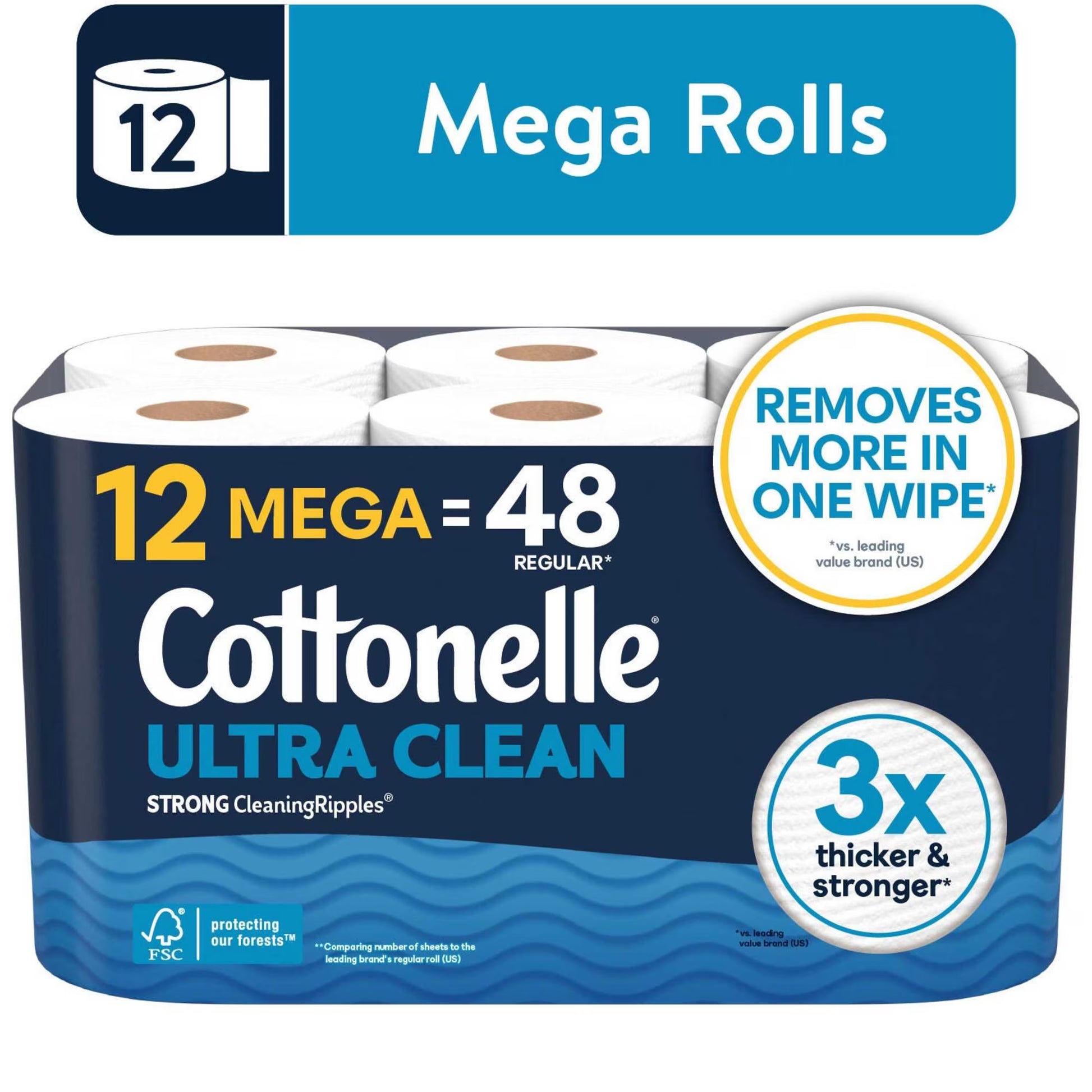 Cottonelle Ultra Clean Toilet Paper, 12 Mega Rolls