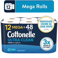 Cottonelle Ultra Clean Toilet Paper, 12 Mega Rolls