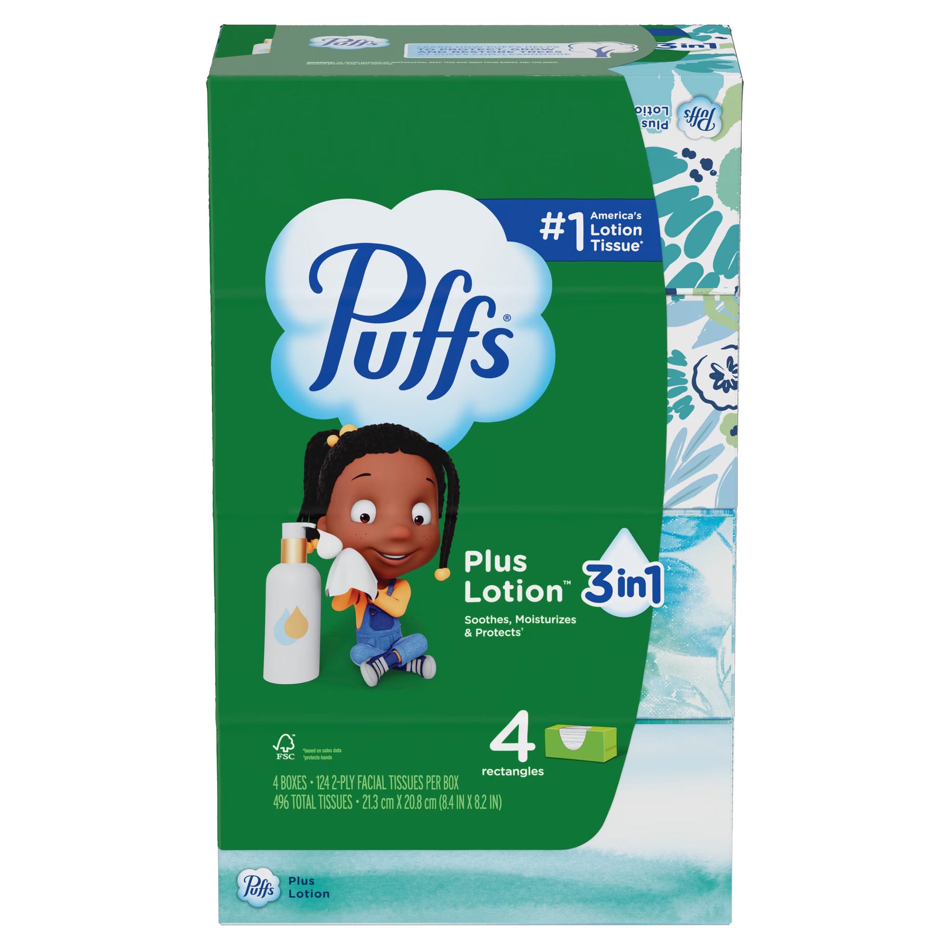 Puffs Plus Lotion Facial Tissue, 4 Family Boxes