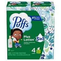 Puffs Plus Lotion Facial Tissue, 4 Mega Cube Boxes