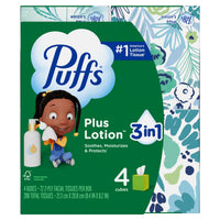 Puffs Plus Lotion Facial Tissue, 4 Mega Cube Boxes