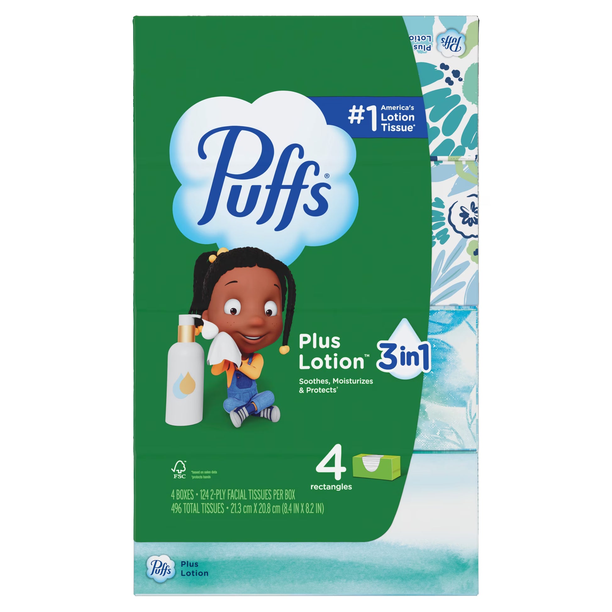 Puffs Plus Lotion Facial Tissue, 4 Family Boxes