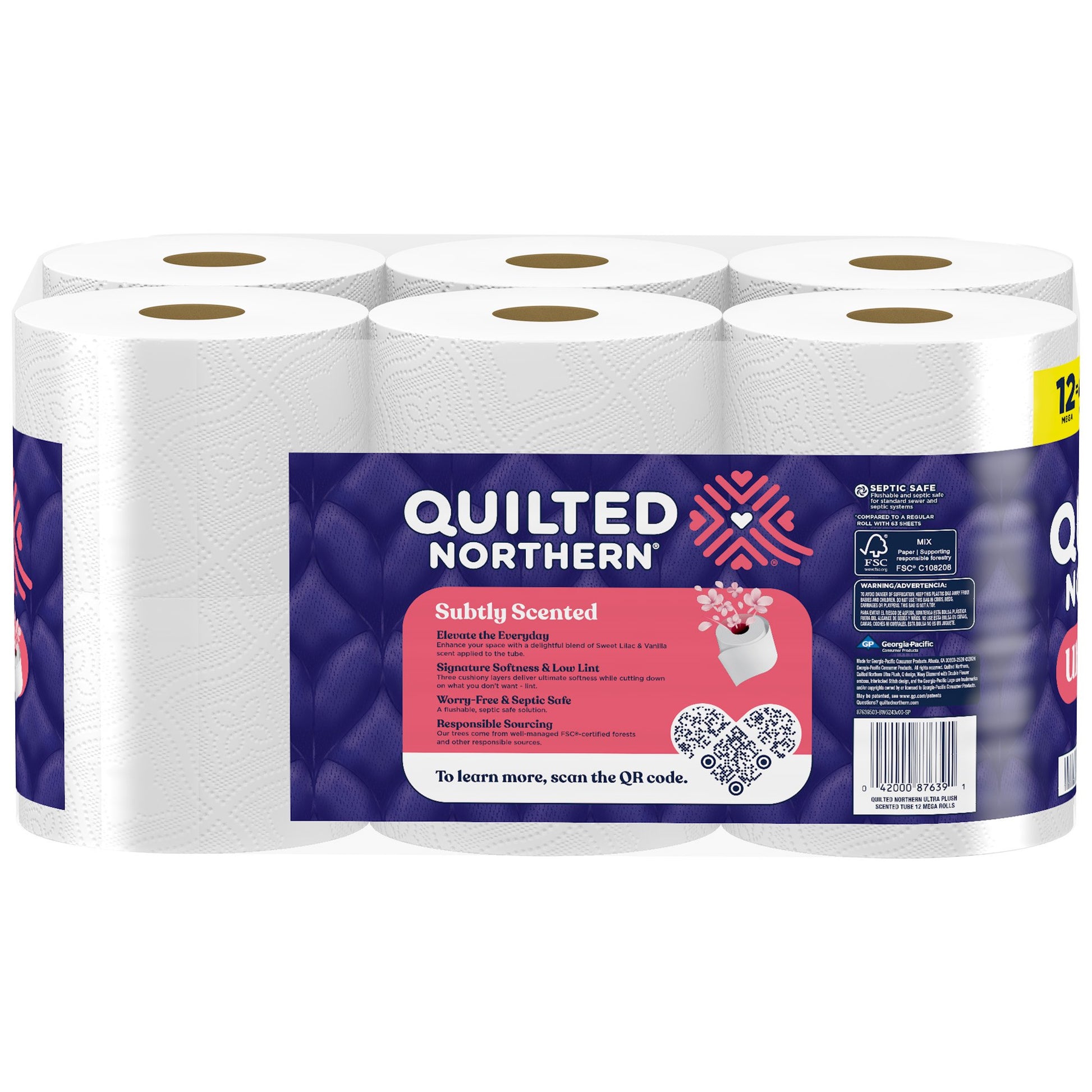Quilted Northern Ultra Plush Toilet Paper, Sweet Lilac & Vanilla Scented Tube, 12 Mega Rolls