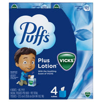 Puffs Plus Lotion Facial Tissue with Vicks Scent, 4 Cube Boxes