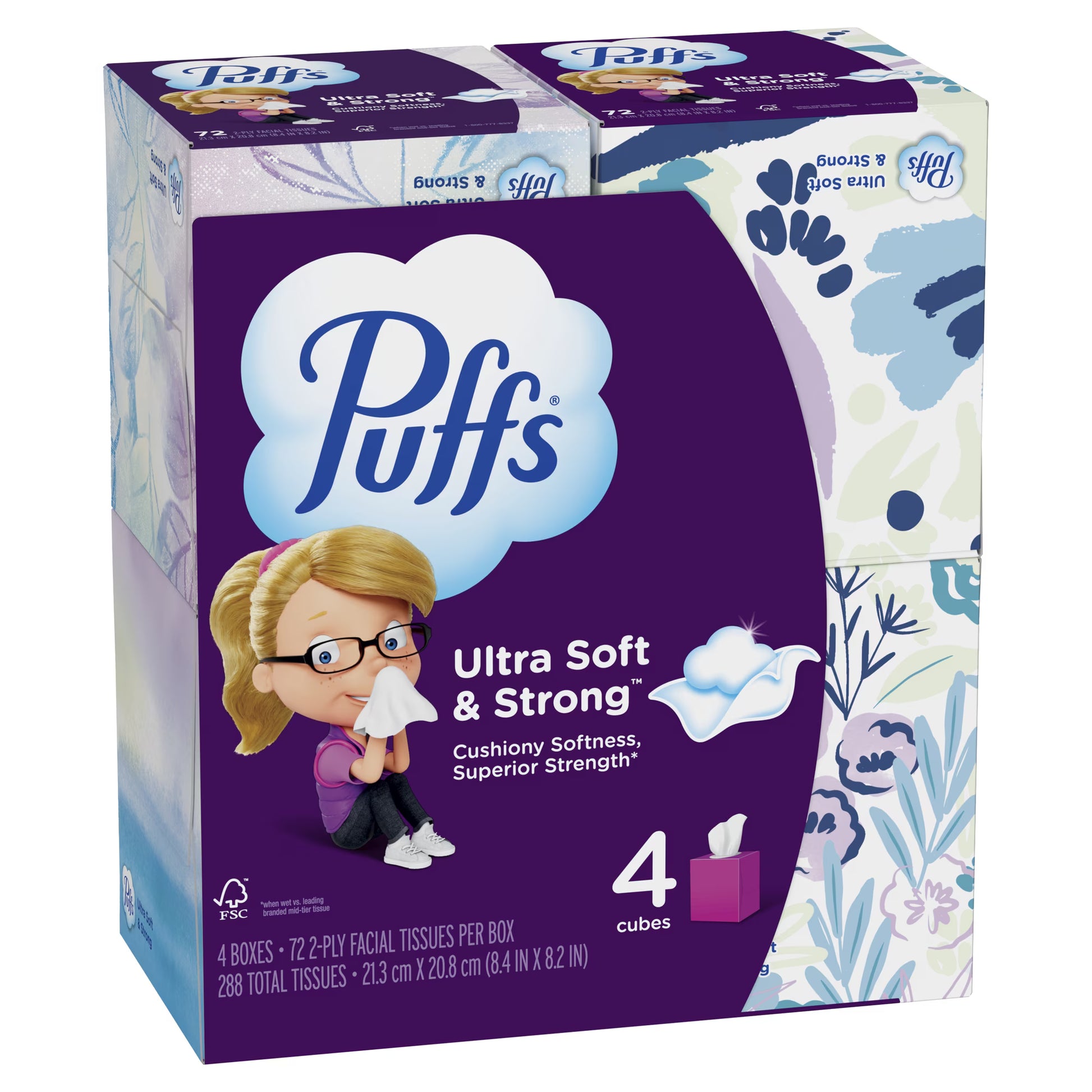 Puffs Ultra Soft Facial Tissues, 4 Mega Cube Boxes