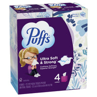 Puffs Ultra Soft Facial Tissues, 4 Mega Cube Boxes