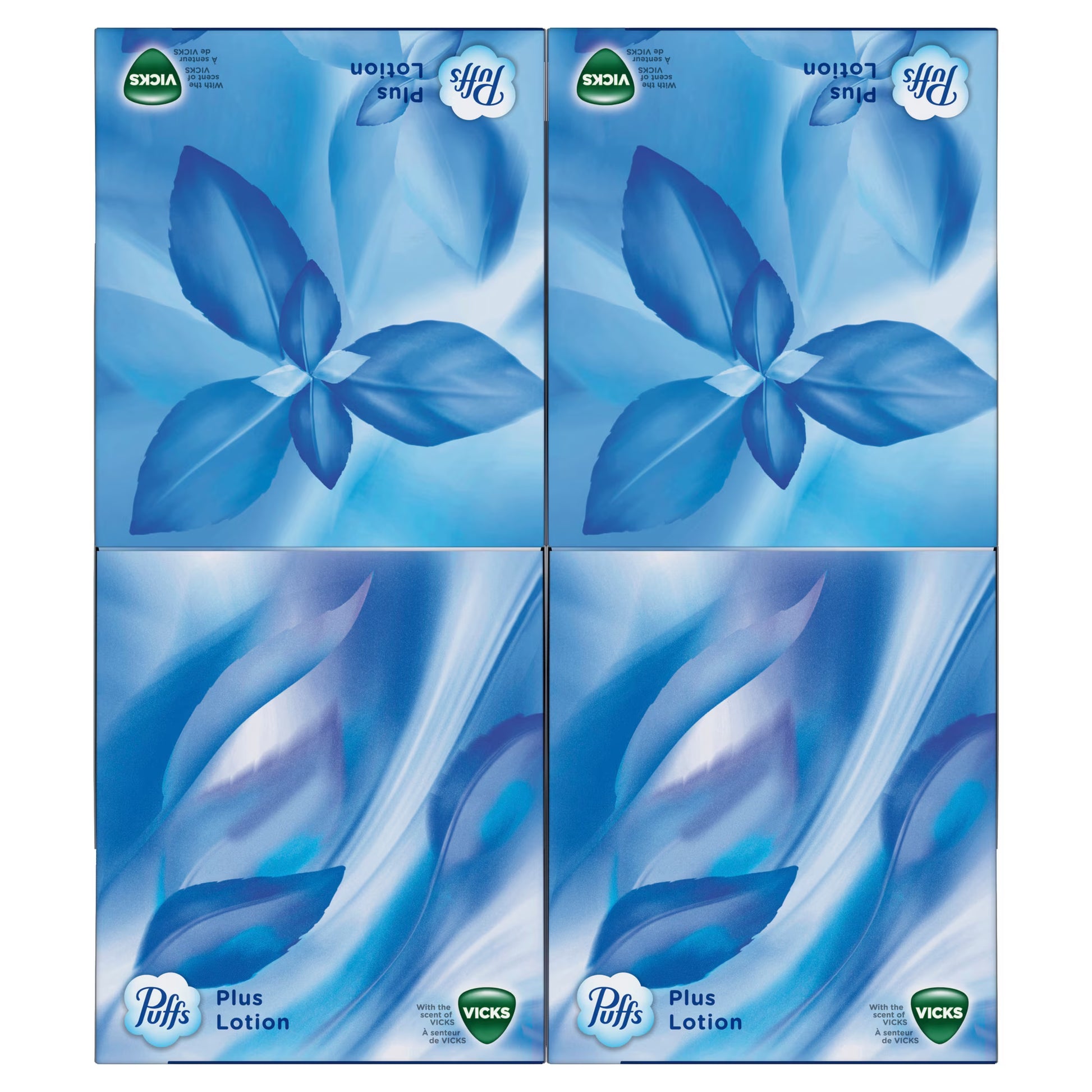 Puffs Plus Lotion Facial Tissue with Vicks Scent, 4 Cube Boxes