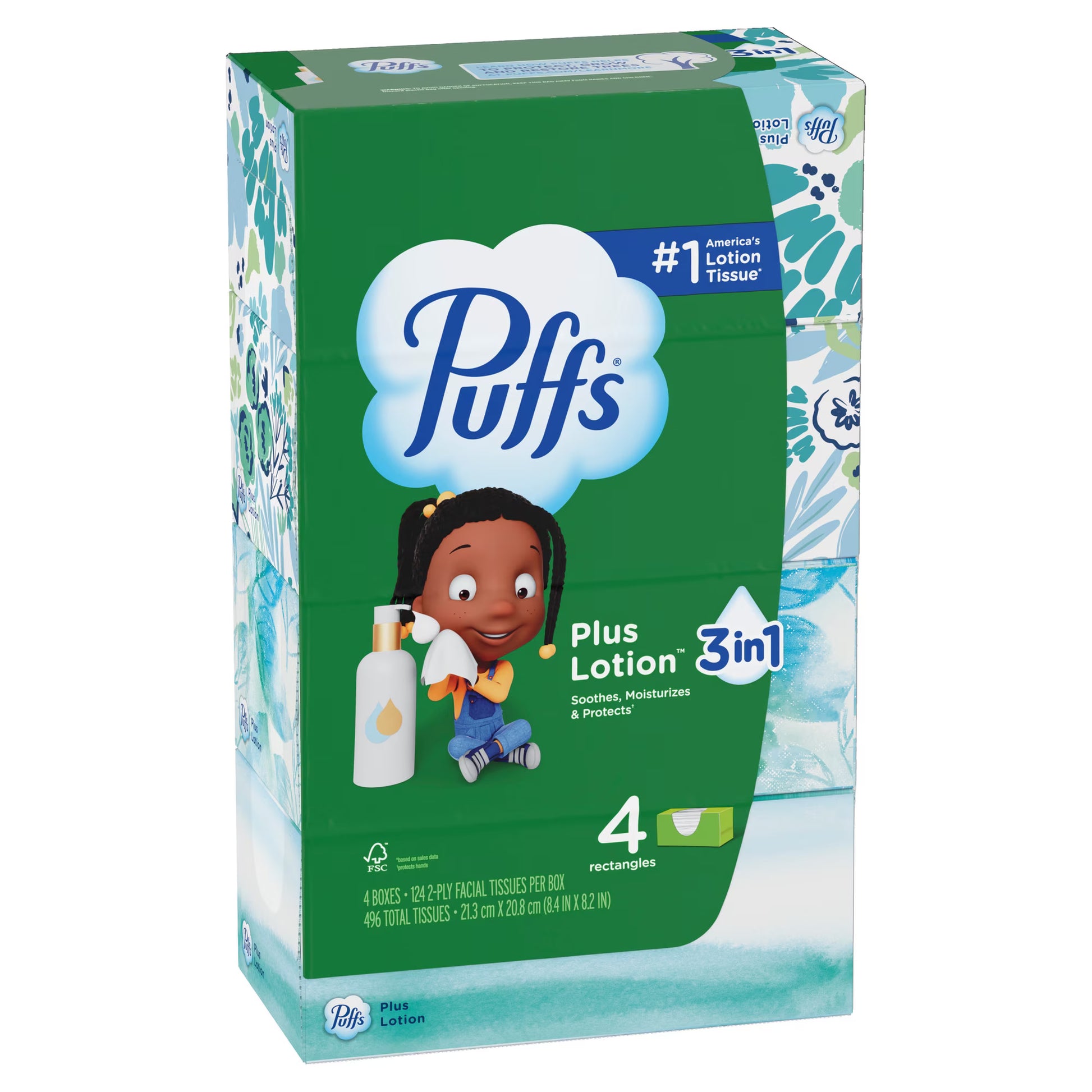 Puffs Plus Lotion Facial Tissue, 4 Family Boxes