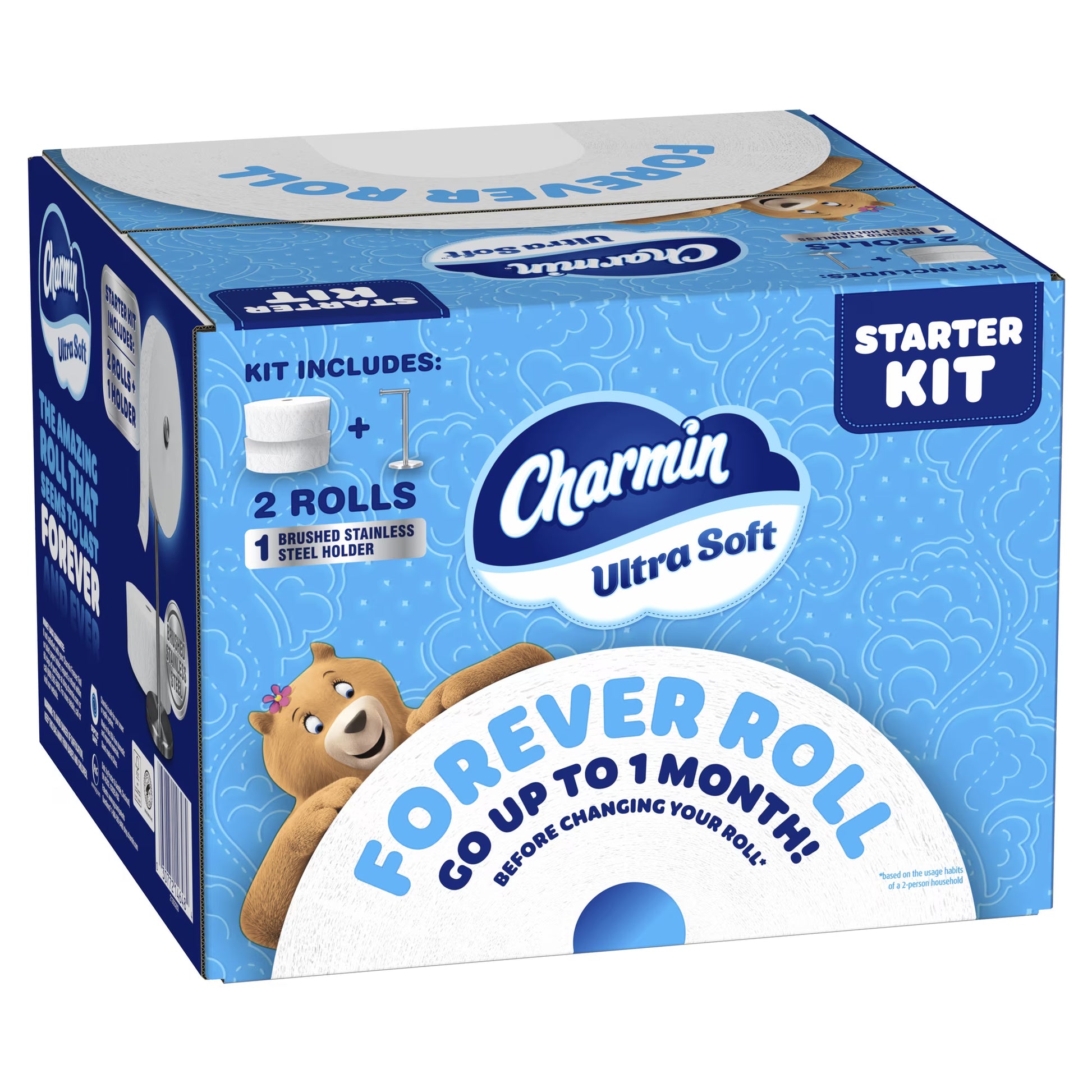 Charmin Ultra Soft Forever Roll Starter Kit, Holder + 2 Giant Rolls