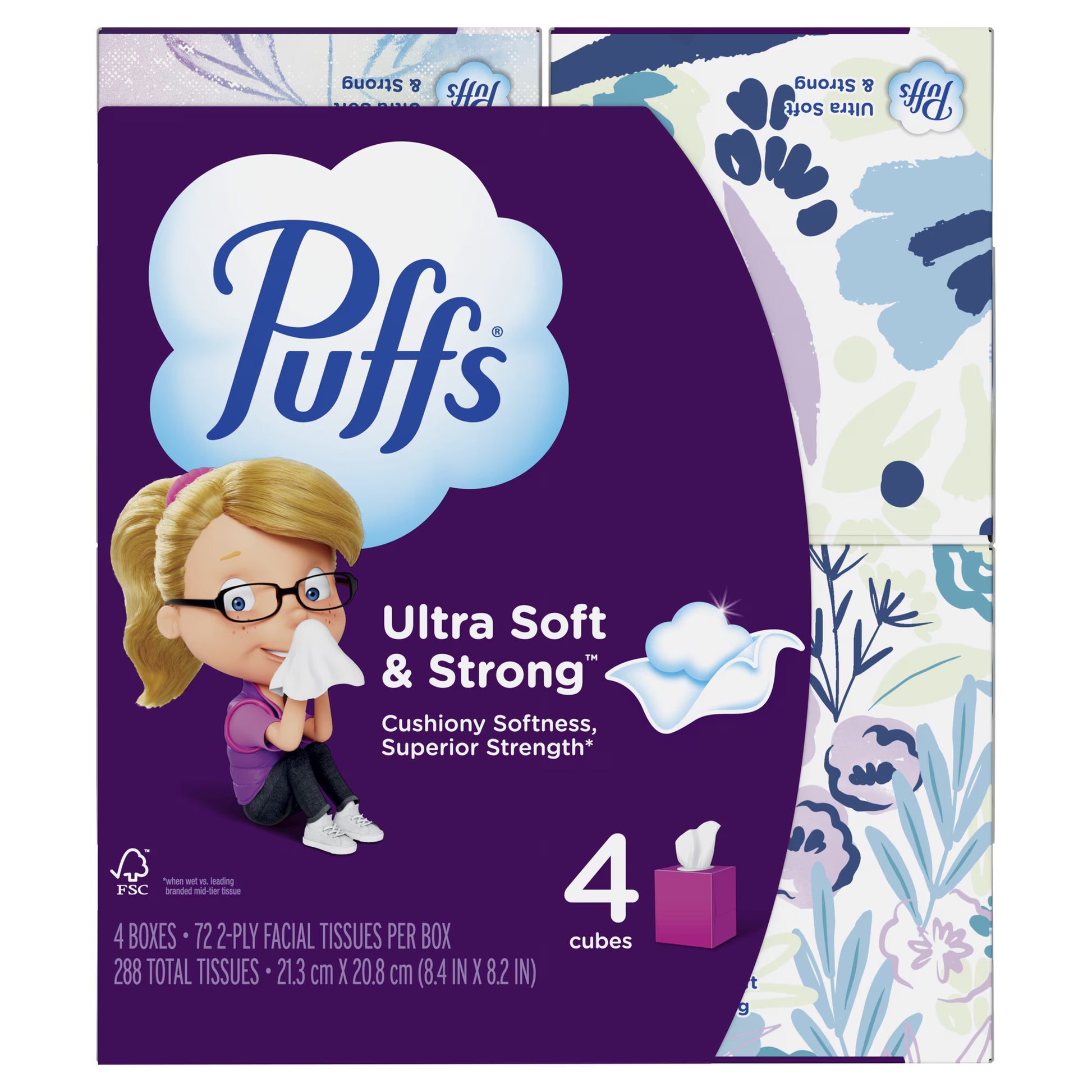 Puffs Ultra Soft Facial Tissues, 4 Mega Cube Boxes