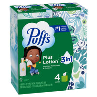 Puffs Plus Lotion Facial Tissue, 4 Mega Cube Boxes