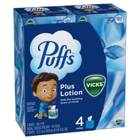 Puffs Plus Lotion Facial Tissue with Vicks Scent, 4 Cube Boxes