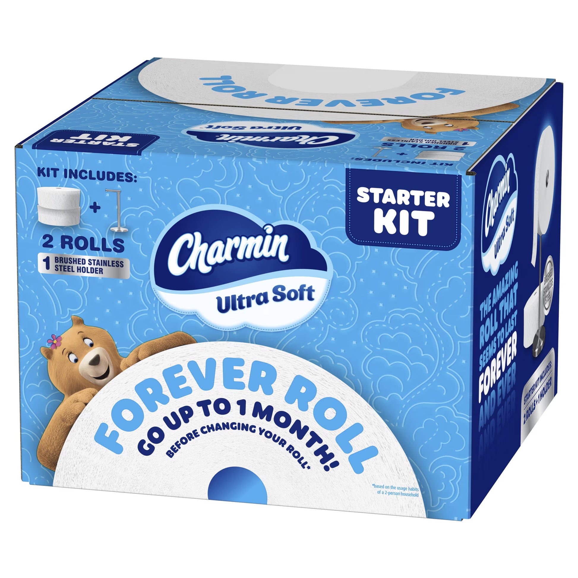 Charmin Ultra Soft Forever Roll Starter Kit, Holder + 2 Giant Rolls