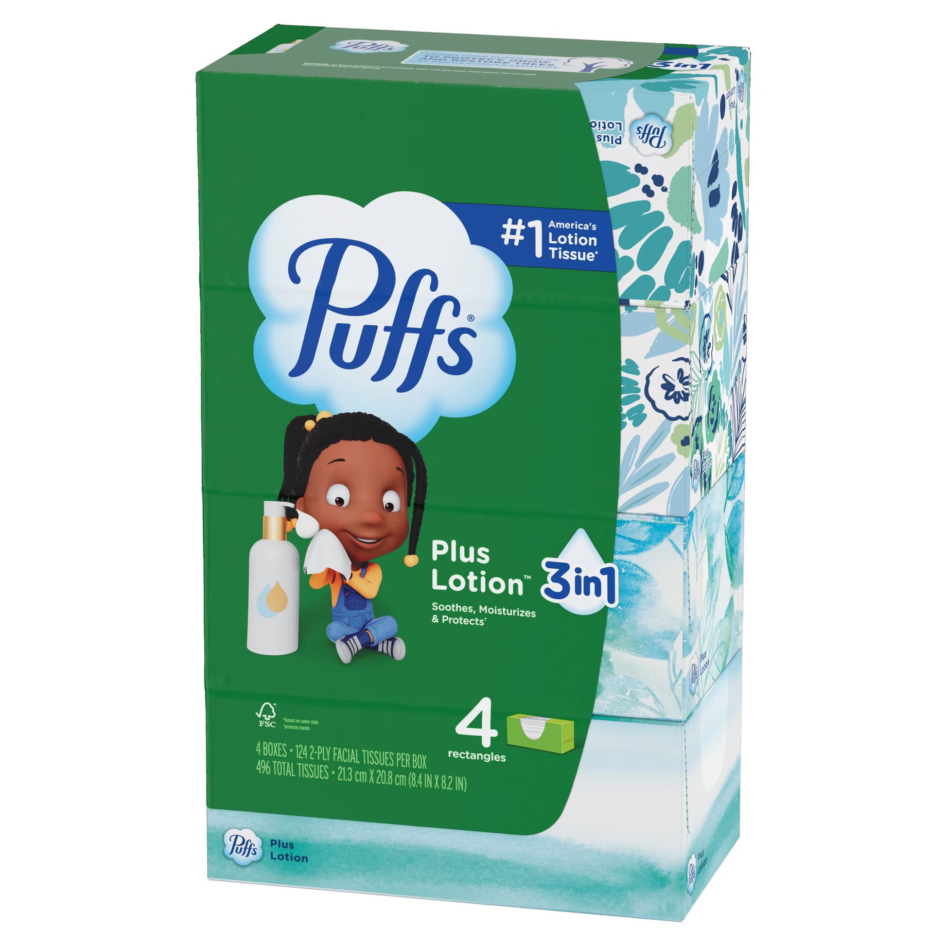 Puffs Plus Lotion Facial Tissue, 4 Family Boxes