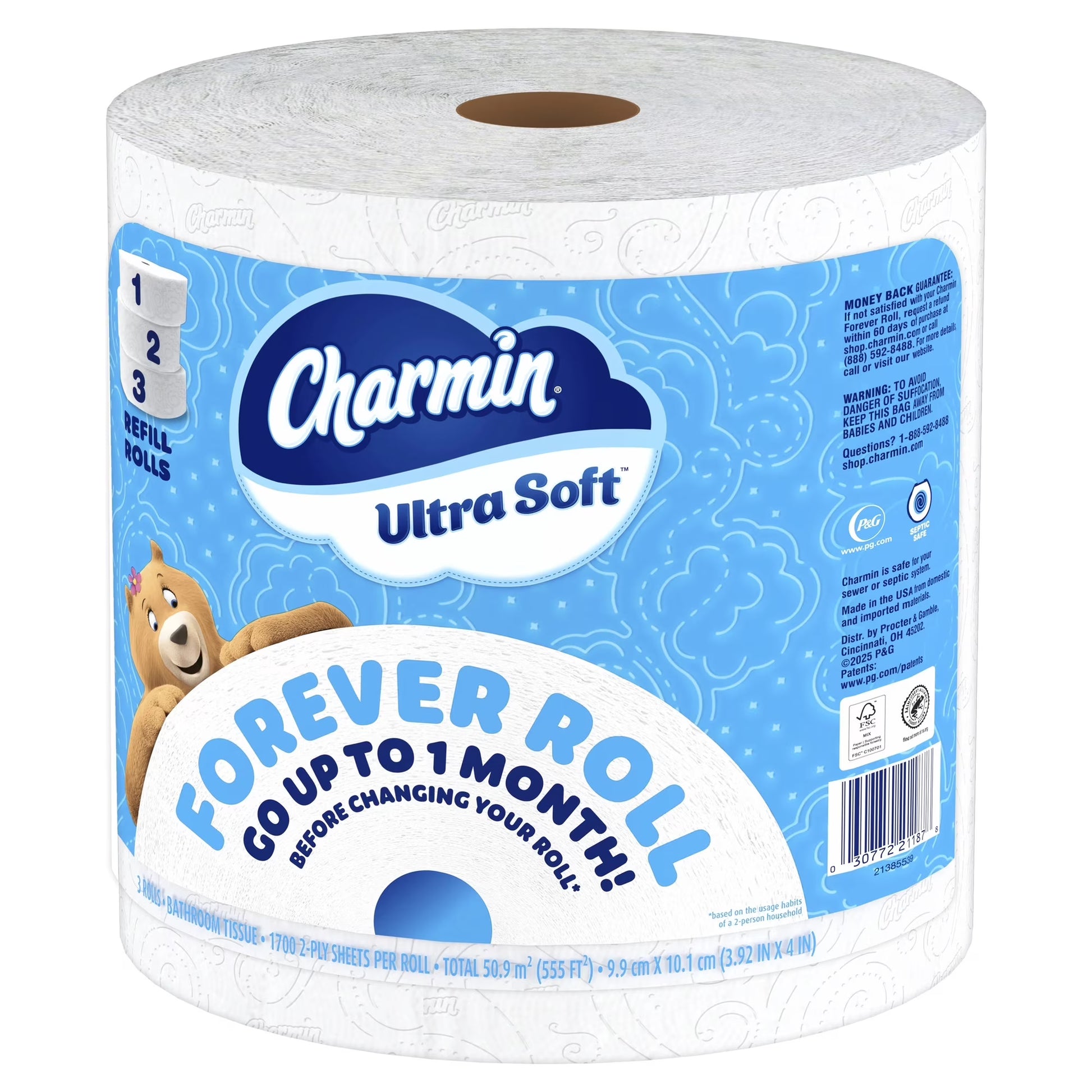 Charmin Ultra Soft Forever Roll Refill Rolls, 3-Pack