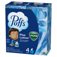 Puffs Plus Lotion Facial Tissue with Vicks Scent, 4 Cube Boxes