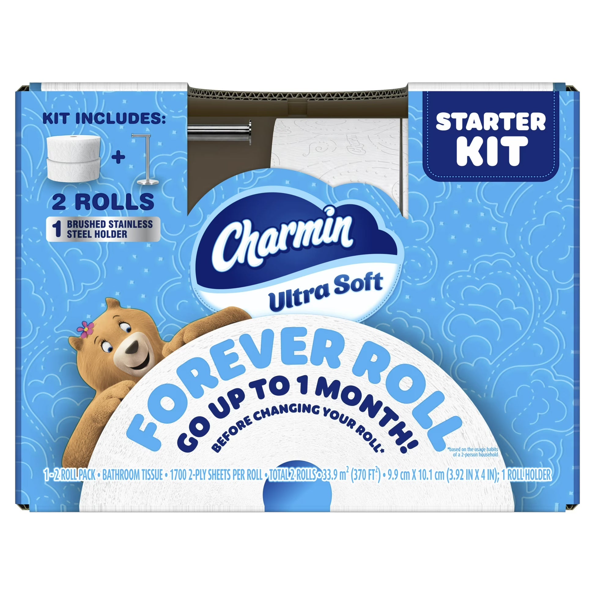 Charmin Ultra Soft Forever Roll Starter Kit, Holder + 2 Giant Rolls
