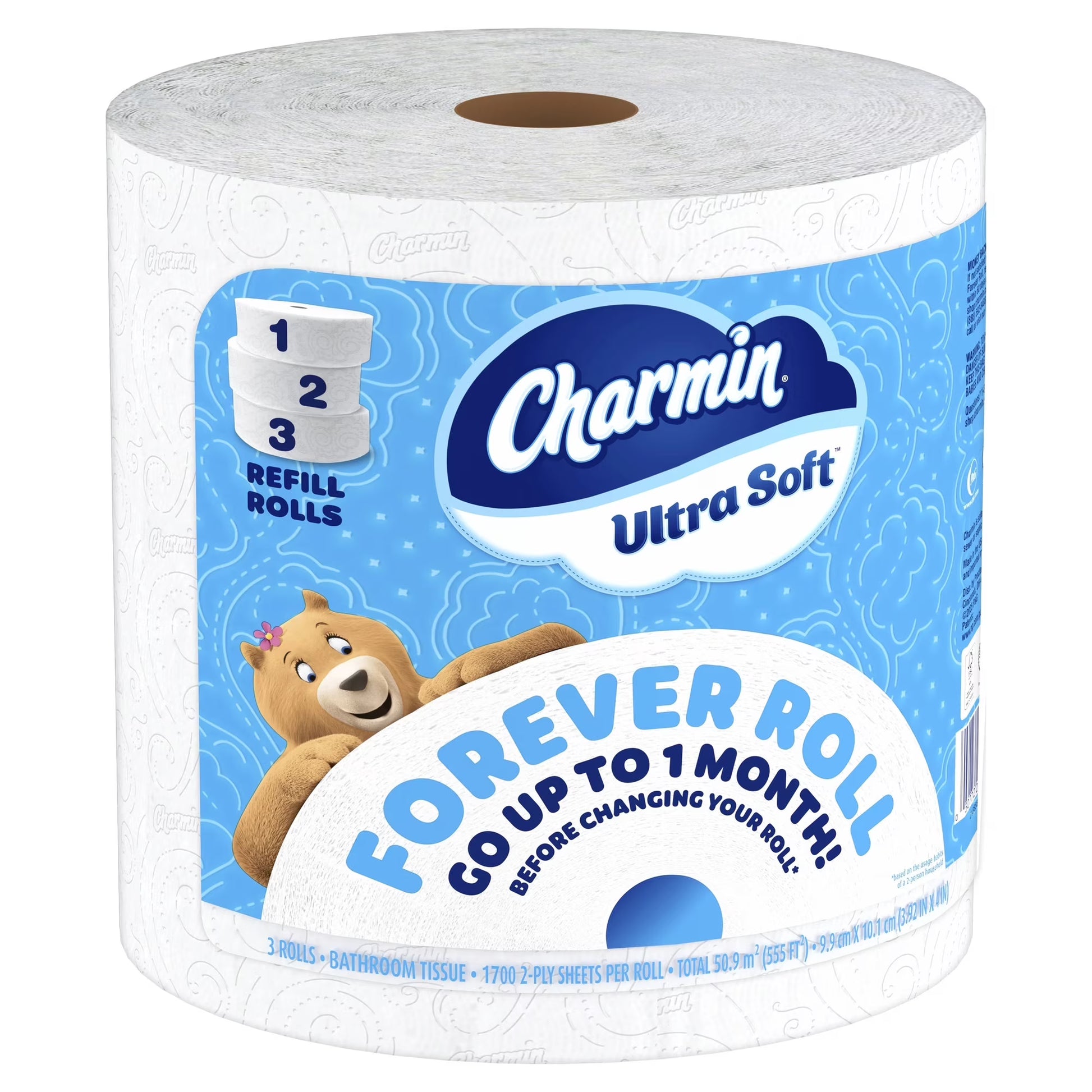Charmin Ultra Soft Forever Roll Refill Rolls, 3-Pack