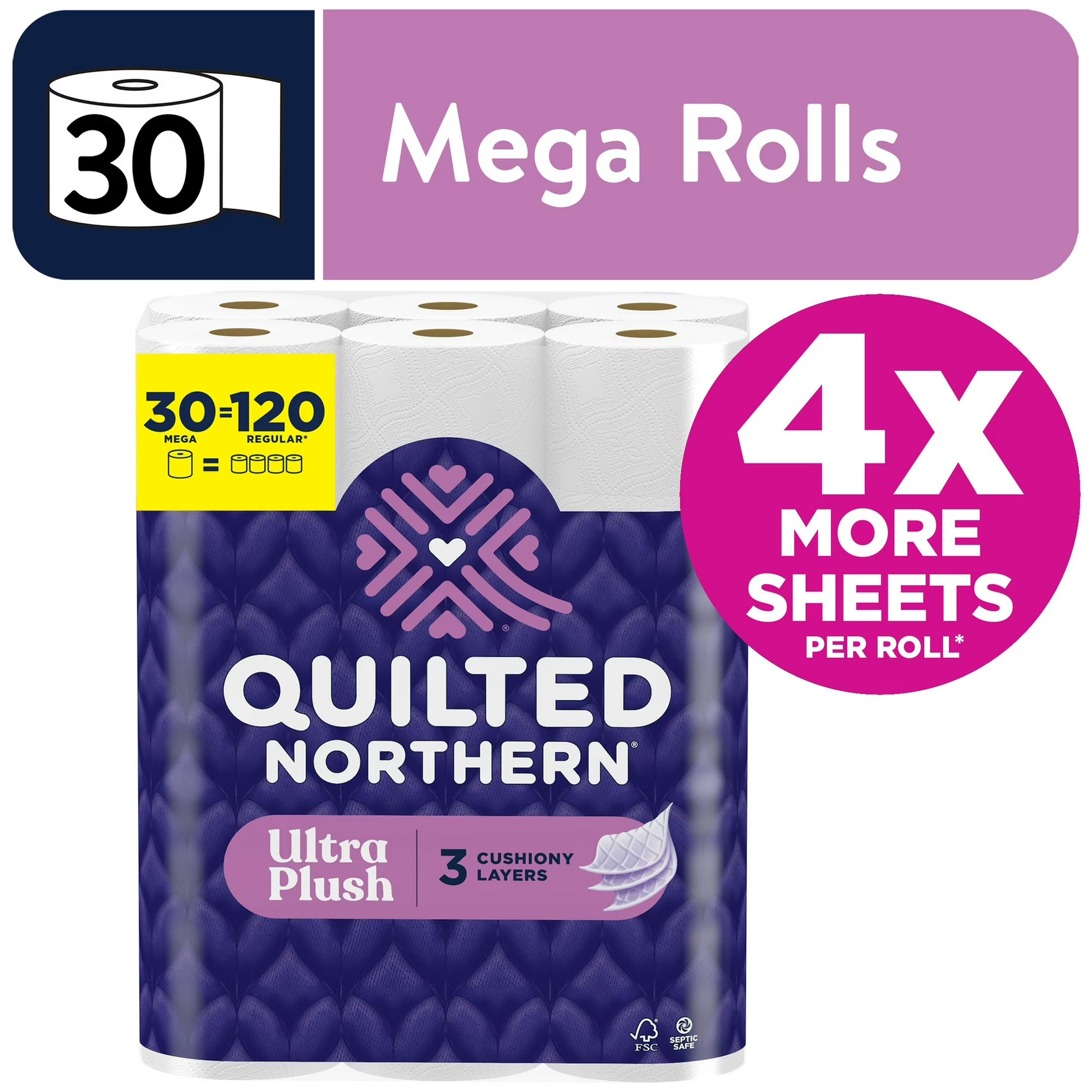 Quilted Northern Ultra Plush Toilet Paper, 30 Mega Rolls