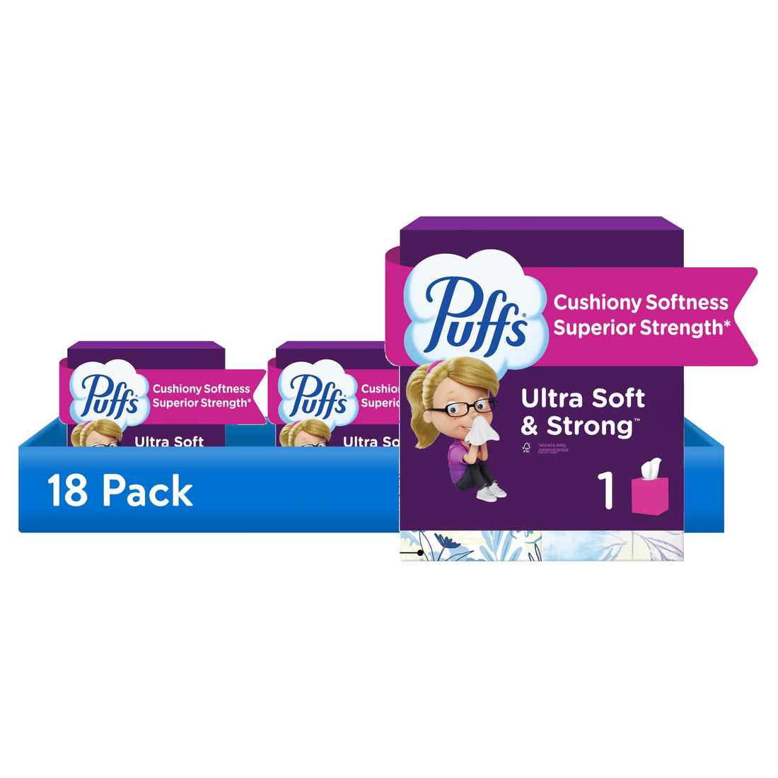 Puffs Ultra Soft Facial Tissues, 18-Box Case, Cube Boxes