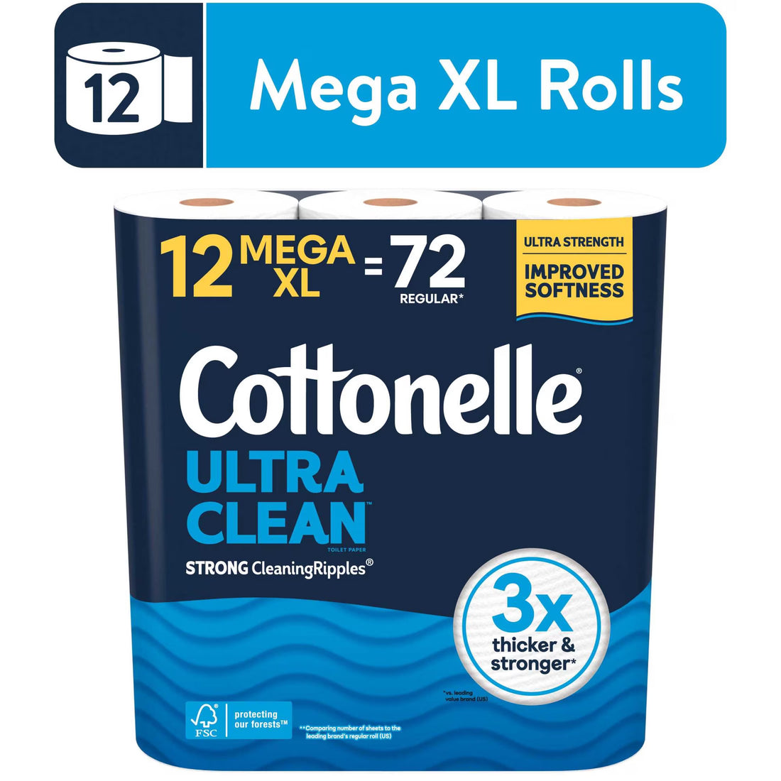 Cottonelle Ultra Clean Toilet Paper, 12 Mega XL Rolls