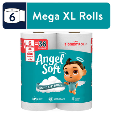 Angel Soft Mega XL Toilet Paper, 6 Rolls (480 2-Ply Sheets Each)