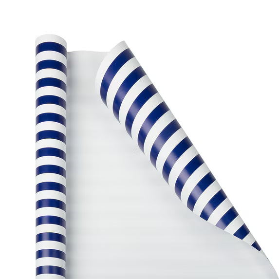 JAM Paper Blue & White Striped Wrapping Paper, 2 Rolls, 50 Sq Ft Total
