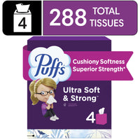Puffs Ultra Soft Facial Tissues, 4 Mega Cube Boxes