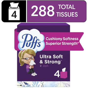 Puffs Ultra Soft Facial Tissues, 4 Mega Cube Boxes