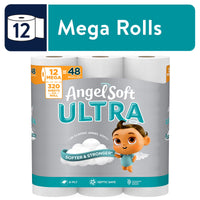 Angel Soft Ultra Toilet Paper, 12 Mega Rolls, 2-Ply, 320 Sheets Per Roll