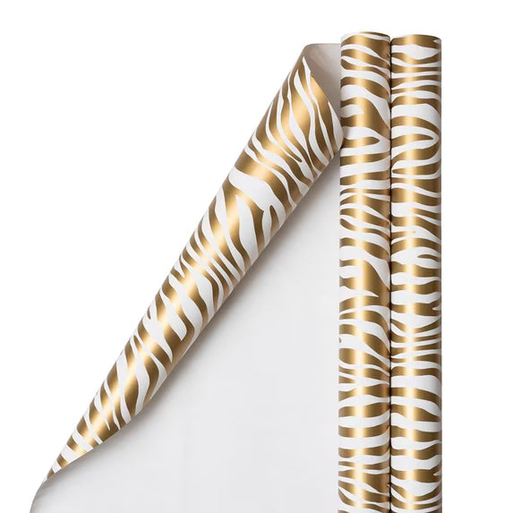 JAM Paper Gold & White Zebra Gift Wrapping Paper, 2 Rolls, 50 Sq. Ft.