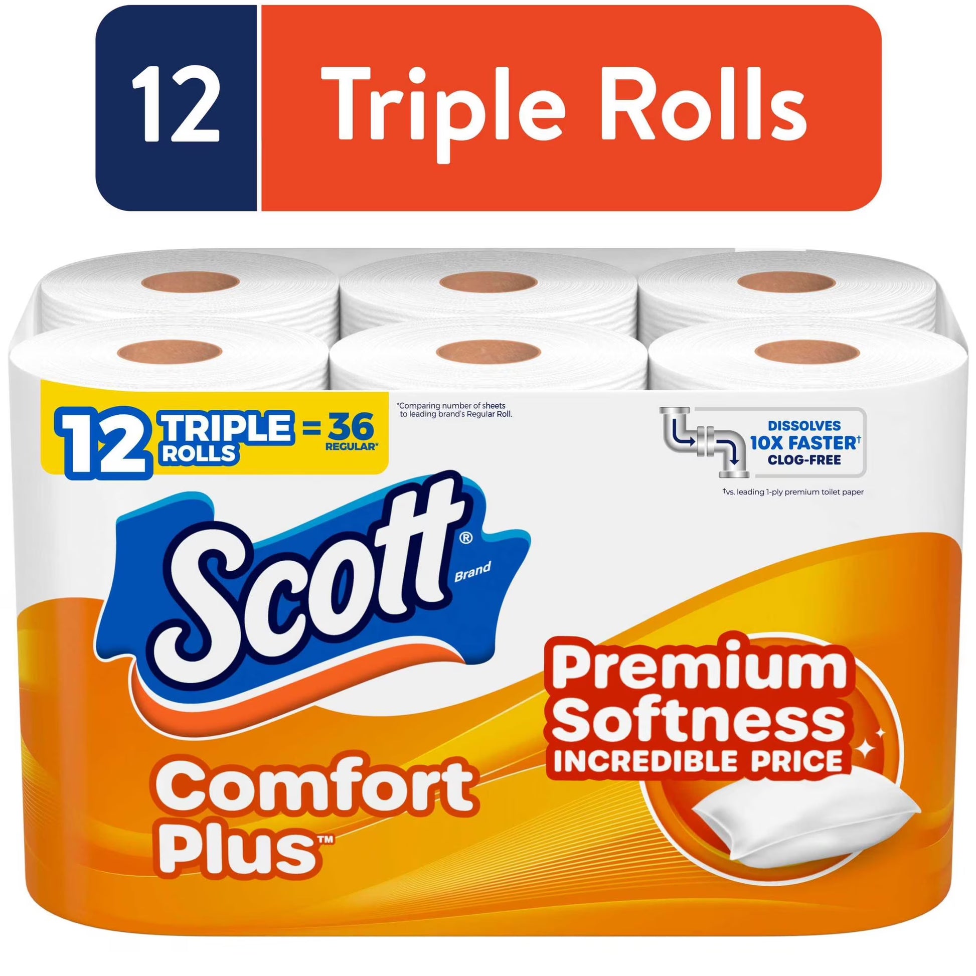Scott ComfortPlus Toilet Paper, 12 Rolls, 231 Sheets