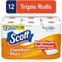 Scott ComfortPlus Toilet Paper, 12 Rolls, 231 Sheets