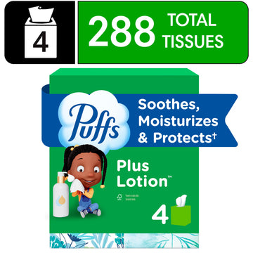Puffs Plus Lotion Facial Tissue, 4 Mega Cube Boxes