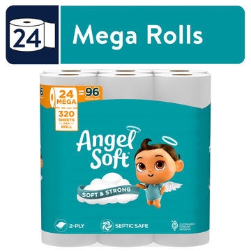 Angel Soft Toilet Paper, 24 Mega Rolls, 2-Ply, 320 Sheets Per Roll