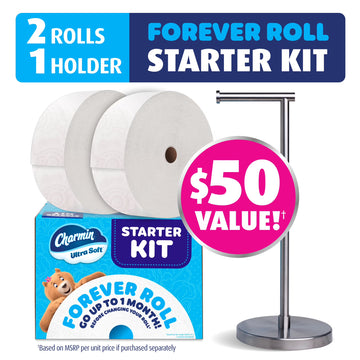 Charmin Ultra Soft Forever Roll Starter Kit, Holder + 2 Giant Rolls