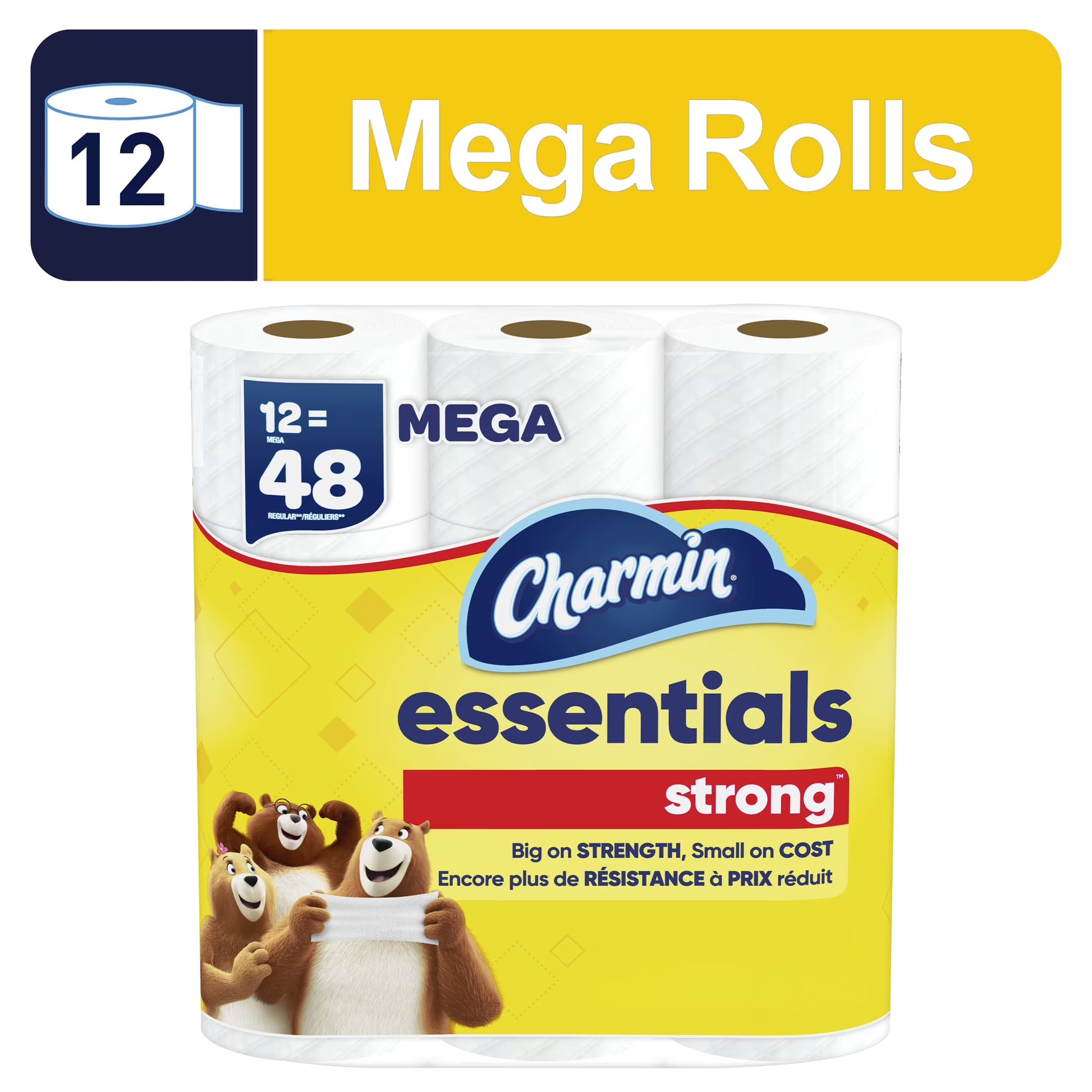 Charmin Essentials Strong Toilet Paper, 12 Mega Rolls