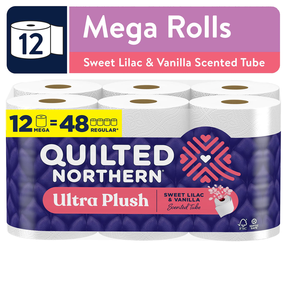 Quilted Northern Ultra Plush Toilet Paper, Sweet Lilac & Vanilla Scented Tube, 12 Mega Rolls