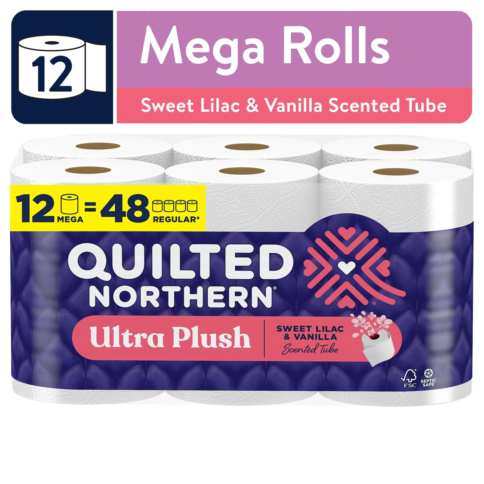 Quilted Northern Ultra Plush Toilet Paper, Sweet Lilac & Vanilla Scented Tube, 12 Mega Rolls