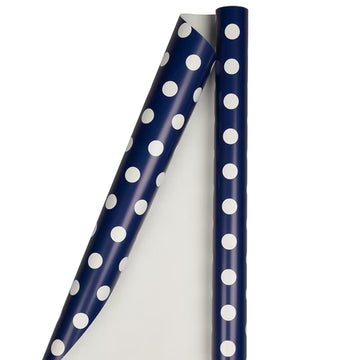 JAM Paper Dark Blue Polka Dot Gift Wrapping Paper Roll, 25 Sq. Ft.