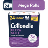 Cottonelle Ultra Soft Toilet Paper, 24 Mega Rolls