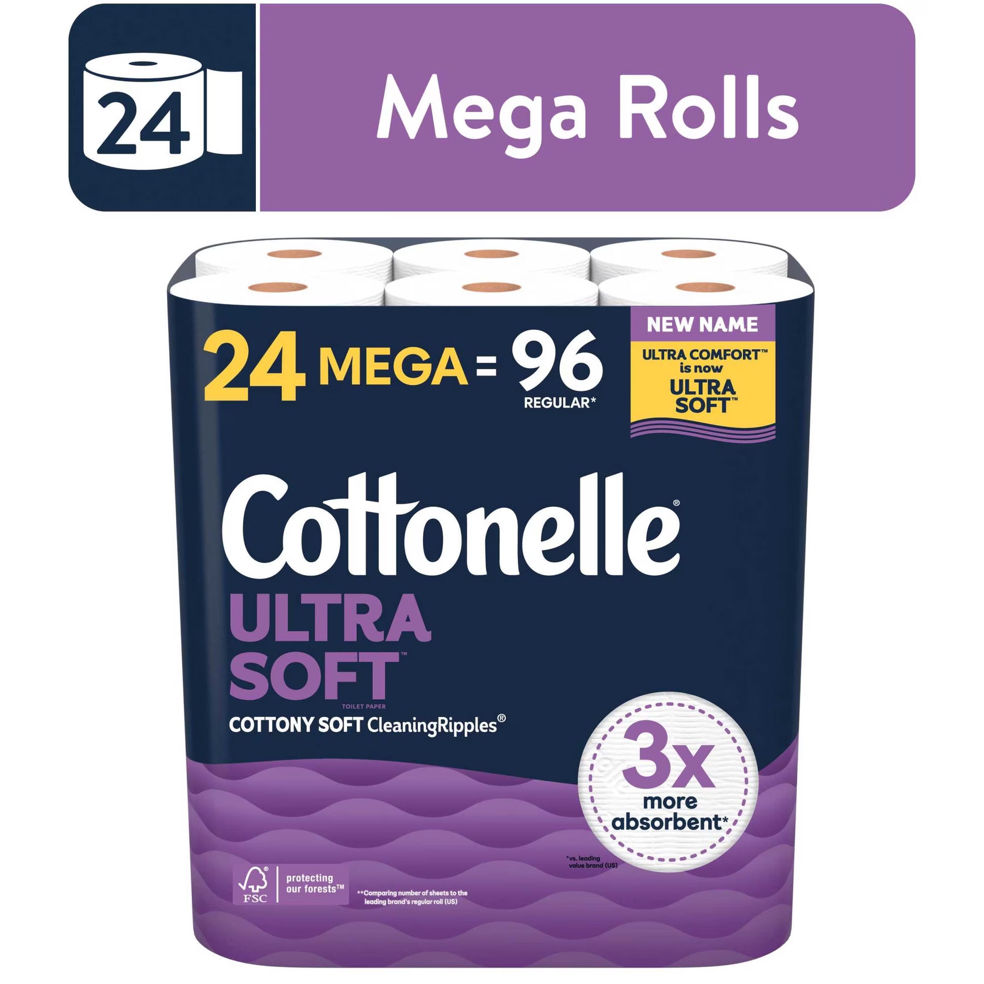Cottonelle Ultra Soft Toilet Paper, 24 Mega Rolls