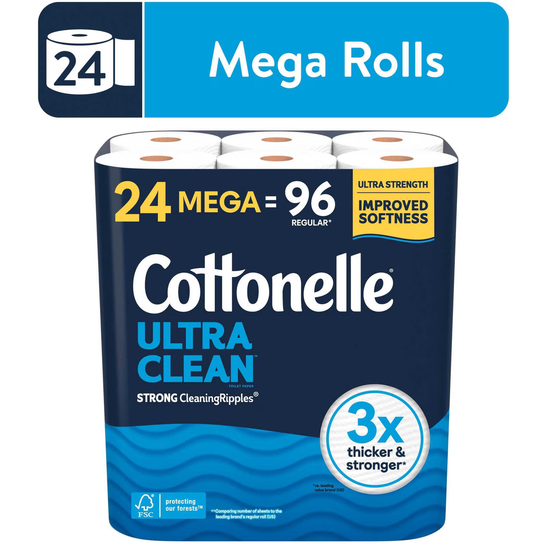 Cottonelle Ultra Clean Toilet Paper, 24 Mega Rolls