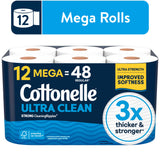 Cottonelle Ultra Clean Toilet Paper, 12 Mega Rolls