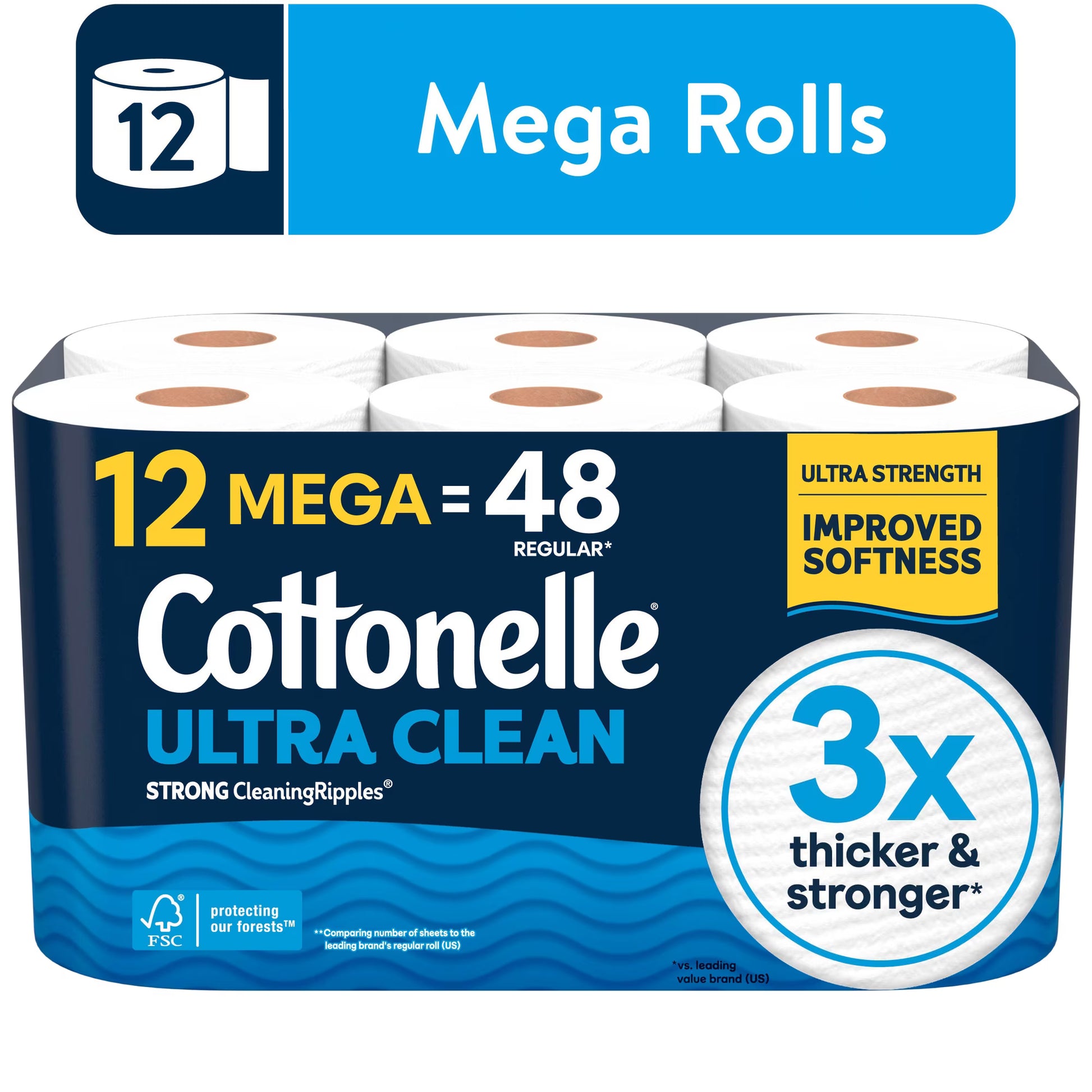 Cottonelle Ultra Clean Toilet Paper, 12 Mega Rolls