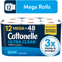 Cottonelle Ultra Clean Toilet Paper, 12 Mega Rolls