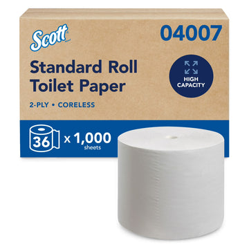 Scott Essential Coreless Standard Roll Toilet Paper, 36-Roll Case