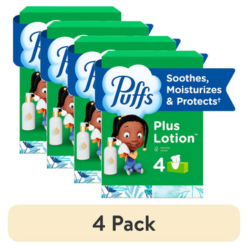 Puffs Plus Lotion Facial Tissues, 4-Pack Family Boxes