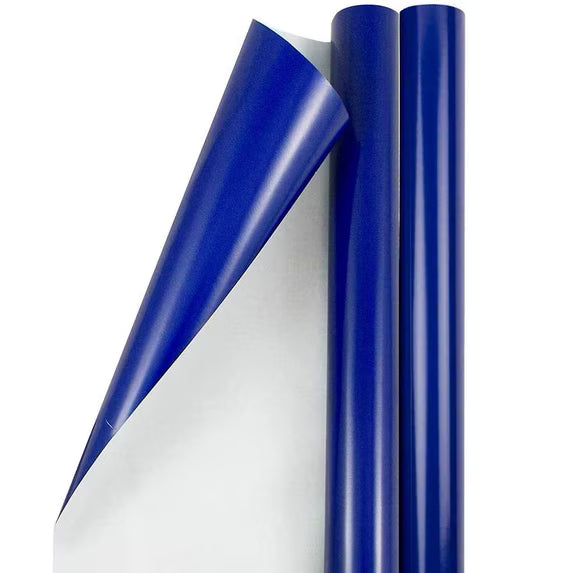 JAM Paper Royal Blue Glossy Wrapping Paper, 2 Rolls, 25 Sq Ft Per Roll