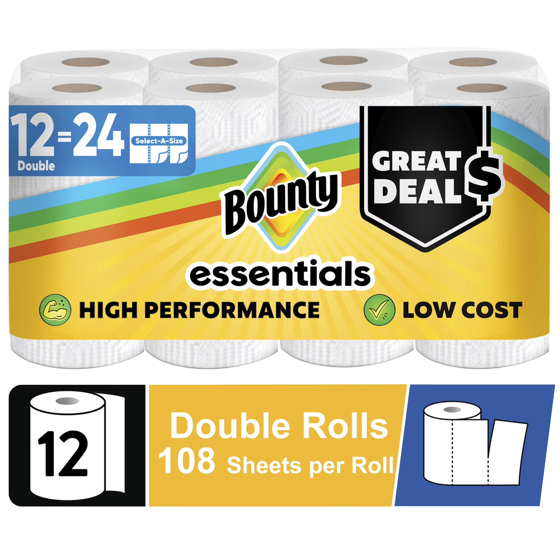 Bounty Essentials Select-A-Size Paper Towels, 12 Double Rolls